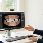 Patient consultation at a dental office with implant planning